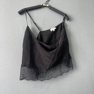 Aritzia Wilfred black silk lace trimmed cropped camisole summer cami top size M